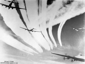 WWII Bombers with contrails from fighter escorts